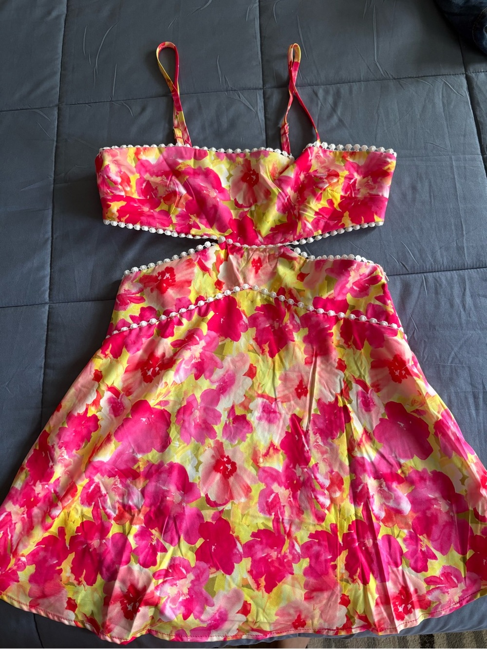 Pink & Yellow Floral Cutout Spaghetti-Strap Dress
